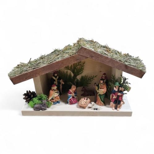 Kerststal hout met kerststal figuren - verlichting - 35x1..., Diversen, Kerst, Nieuw, Ophalen of Verzenden