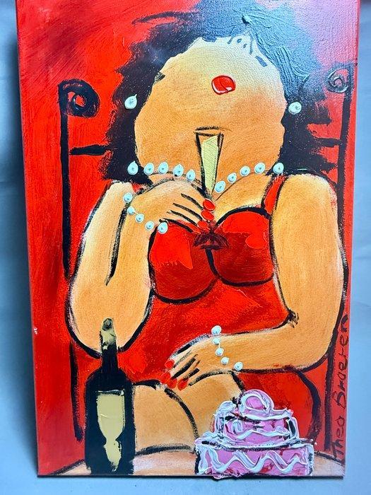 Theo Broeren (XX) - Dame toast met gebak, Antiek en Kunst, Kunst | Schilderijen | Modern