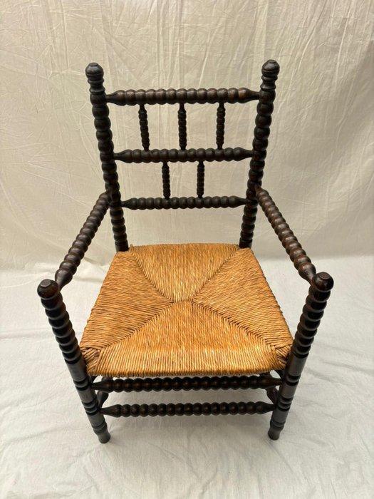 Stoel - Franse Bobbin Hoekstoel met Rieten Afwerking - Hout,, Antiek en Kunst, Curiosa en Brocante