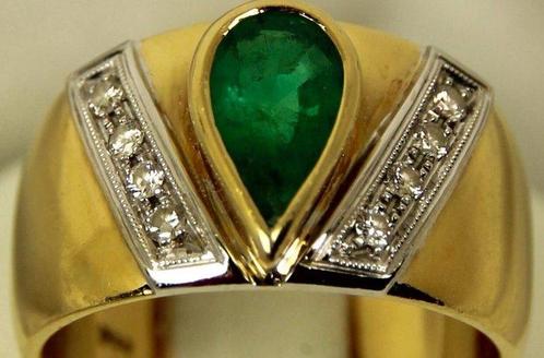 Bague - 18 carats Or blanc, Or jaune - 1.00ct. tw. Émeraude, Handtassen en Accessoires, Ringen