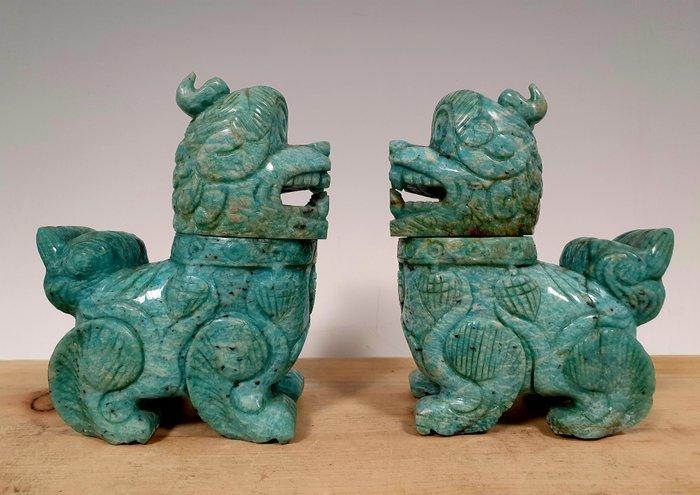 coppia di incensieri a guisa di leone - amazoniet - China, Antiek en Kunst, Antiek | Overige Antiek