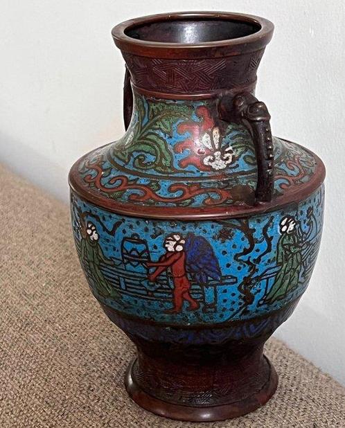Champleve vase - Brons, Emaille - Japan - Meiji periode, Antiek en Kunst, Antiek | Overige Antiek