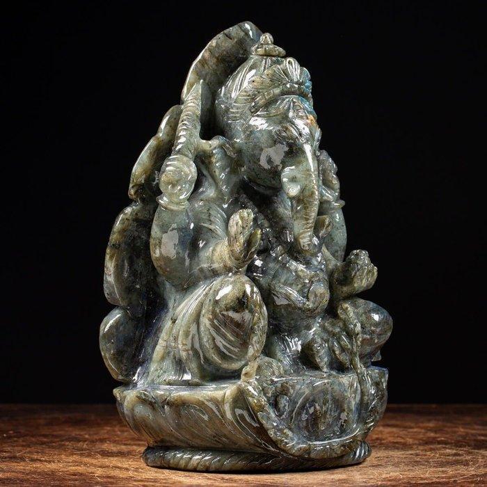 Buitengevende Labradorite-beeldhouwwerk - Lord Ganesh -, Antiek en Kunst, Curiosa en Brocante