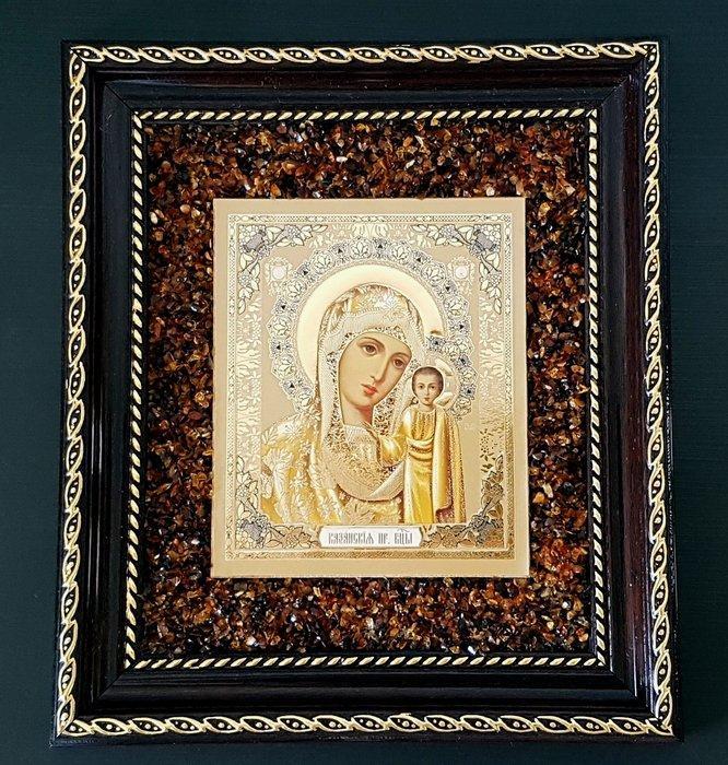 Barnsteen - Unique Amber picture icon Wall decoration - Home, Antiek en Kunst, Antiek | Boeken en Manuscripten