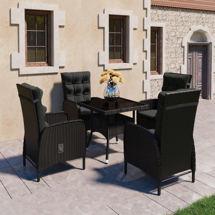 vidaXL 5-delige Tuinset poly rattan en glas zwart, Tuin en Terras, Tuinsets en Loungesets, Tuinset, Nieuw, Verzenden