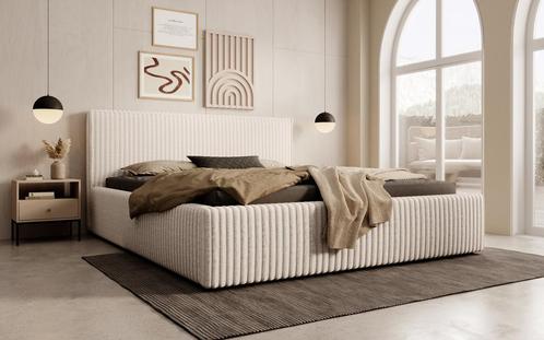 Meubella | Tweepersoonsbed 160x200 beige fluffy ribstof, Huis en Inrichting, Slaapkamer | Bedden, Nieuw, 160 cm, Verzenden