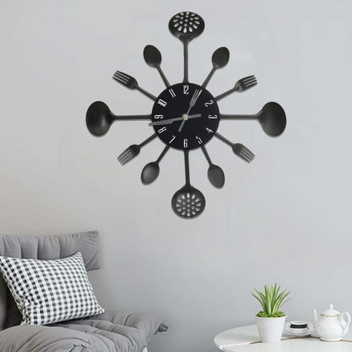vidaXL Wandklok lepel-en-vork 40 cm aluminium zwart, Huis en Inrichting, Woonaccessoires | Klokken, Nieuw, Verzenden