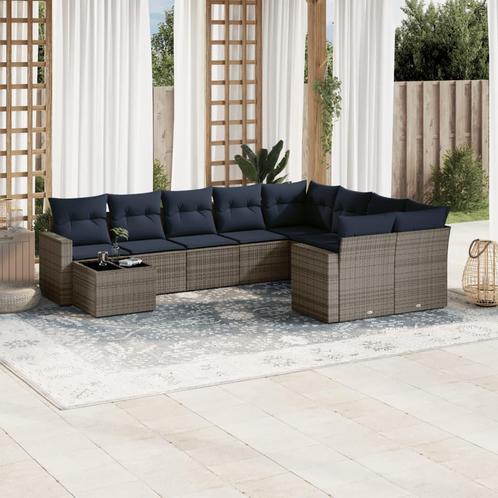 vidaXL 10-delige Loungeset met kussens poly rattan grijs, Tuin en Terras, Tuinsets en Loungesets, Loungeset, Nieuw, Verzenden