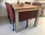 Set van 4 leren kuip eetkamerstoelen - met wieltjes - rood, Huis en Inrichting, Stoelen, Overige kleuren, Nieuw, Leer, Ophalen of Verzenden