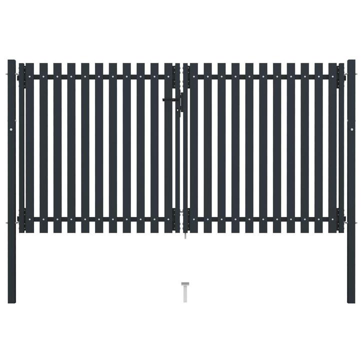 vidaXL Dubbele poort met deur staal 300x175 cm antraciet, Tuin en Terras, Tuinpoorten, Nieuw, Verzenden