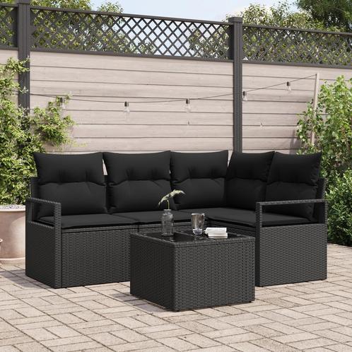 vidaXL 5-delige ligzetel set met kussens in beige poly, Tuin en Terras, Tuinsets en Loungesets, Nieuw, Verzenden