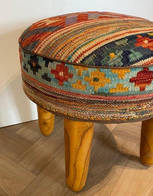 Pouf - Bois, Laine, Antiek en Kunst, Curiosa en Brocante