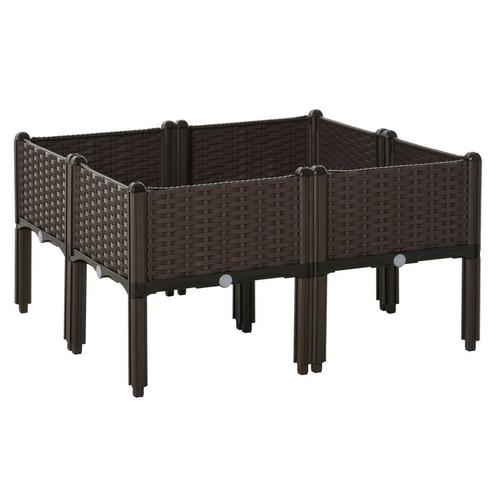 TRUUSK Verhoogd Bloembed 4-delig - Rattan-Look - Met Afvoerg, Tuin en Terras, Bloembakken en Plantenbakken, Verzenden