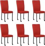 Set van 6 Rode leren moderne eetkamerstoelen - poot vierkant, Overige kleuren, Nieuw, Leer, Ophalen of Verzenden