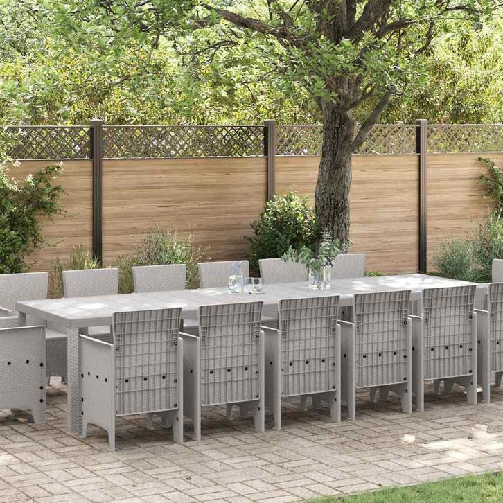 vidaXL Tuin Eettafel Set 15 pcs Lichtgrijs Polt riet, Tuin en Terras, Tuinsets en Loungesets, Nieuw, Verzenden