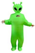 KIMU® Opblaas Kostuum Lange Groene Alien Kinderen 120 tot 15, Kinderen en Baby's, Carnavalskleding en Verkleedspullen, Nieuw, Ophalen of Verzenden
