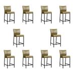 Set van 10 Leren barkrukken Revolt laag - Vintage Olive, Ophalen of Verzenden