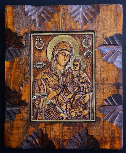 Icône - Mère de Dieu, Hodégétria - Bois, Composite, Antiek en Kunst, Antiek | Boeken en Manuscripten