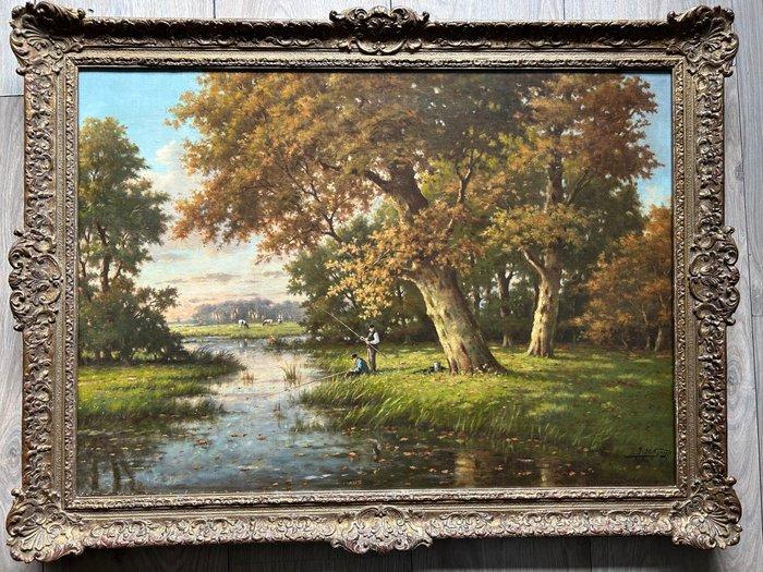 A M Geijp (1855 - 1926) - Vissers aan de Vordense Beek, Antiquités & Art, Art | Peinture | Classique
