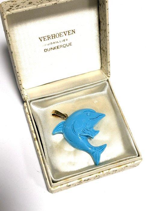 Turquoise - 18 karaat - Geel goud - Hanger, Antiek en Kunst, Curiosa en Brocante