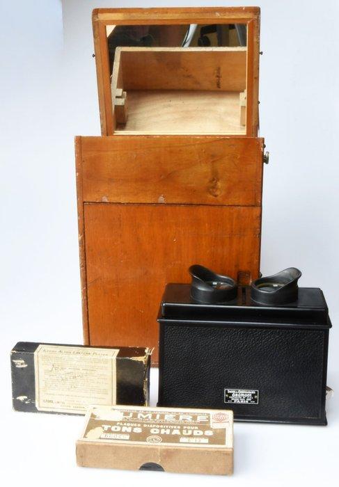 Gaumont II Stereoscope met (spiegel) opberg kast en twee, Collections, Appareils photo & Matériel cinématographique
