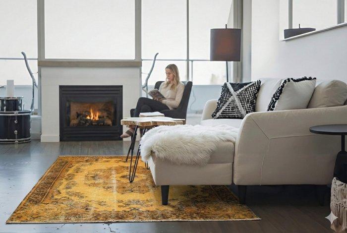 Goud geel vintage - Vloerkleed - 220 cm - 120 cm - Met de, Antiek en Kunst, Curiosa en Brocante