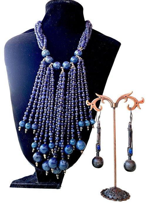 Zilver, lapis lazuli, saffier - Halsketting - Twee delige, Antiek en Kunst, Kunst | Niet-Westerse kunst