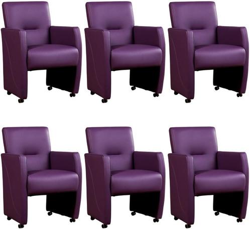 Set van 6 Paarse leren moderne eetkamerfauteuils - Toledo, Huis en Inrichting, Stoelen, Nieuw, Vijf, Zes of meer stoelen, Leer