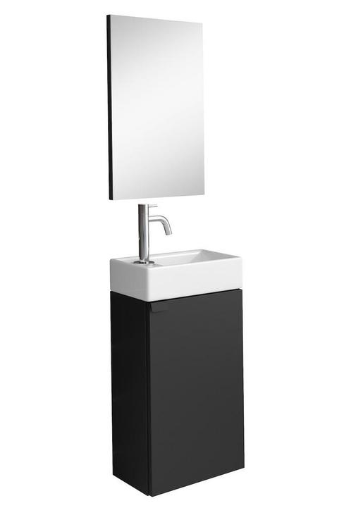 Toiletmeubel Apollo 40 x 22 cm Mat Zwart met Spiegel, Huis en Inrichting, Badkamer | Badkamermeubels, Nieuw, Verzenden
