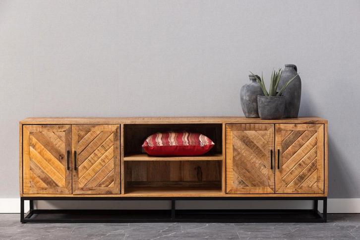 Tv-meubel Mangohout Sabia 180 cm, Huis en Inrichting, Kasten |Televisiemeubels, Nieuw, Verzenden