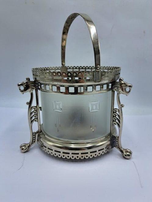 Theelichthouder Tafelmodel - Glas, Messing, Vernikkeld -, Antiek en Kunst, Curiosa en Brocante