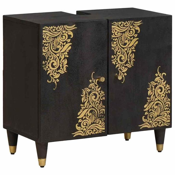 vidaXL Wastafelkast Zwart 62 x 33 x 58 cm Massief Mango Hout, Huis en Inrichting, Tafels | Kaptafels, Nieuw, Verzenden