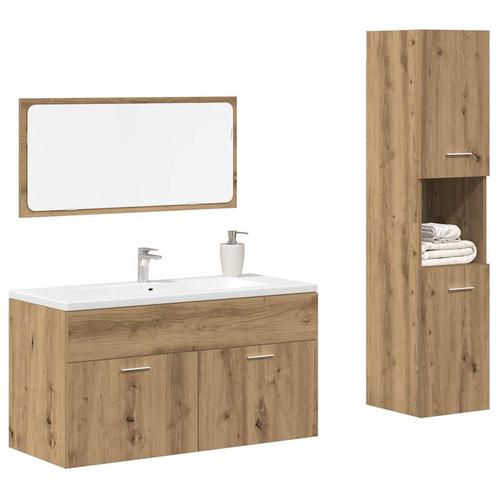 vidaXL 3-delige Badkamermeubelset bewerkt hout artisanaal, Huis en Inrichting, Badkamer | Badkamermeubels, Nieuw, Verzenden