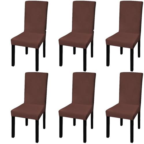 vidaXL Housse de chaise droite extensible 6 pcs marron, Jardin & Terrasse, Chaises de jardin, Neuf, Envoi