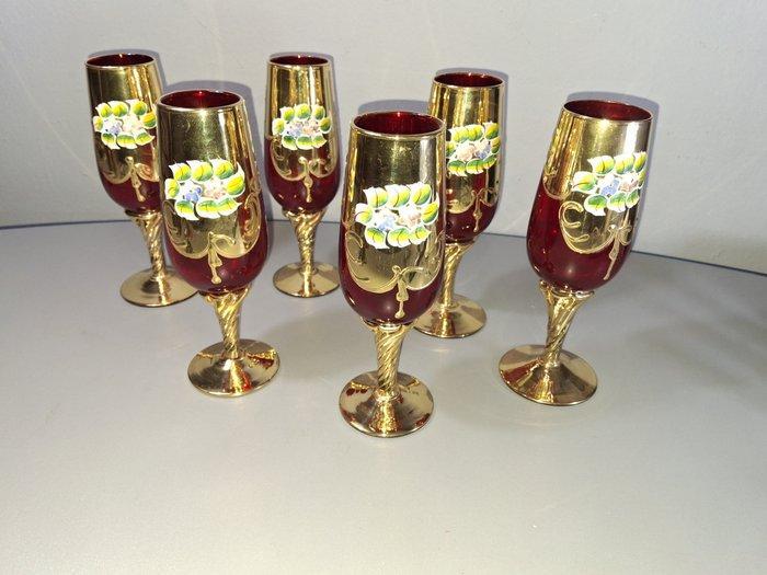 Drinkservies voor 6 (6) - Verguld, Murano Drie Vlammen, Antiek en Kunst, Antiek | Meubels | Tafels