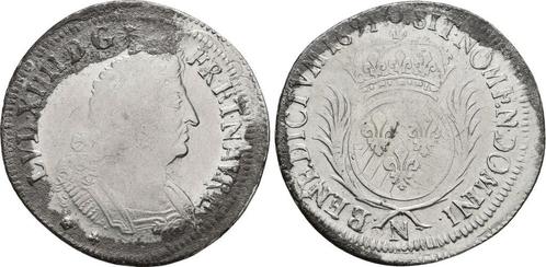 1/2 Ecu Montpellier 1694 N Frankreich: Ludwig Xiv, 1643-1..., Timbres & Monnaies, Monnaies | Europe | Monnaies non-euro, Envoi