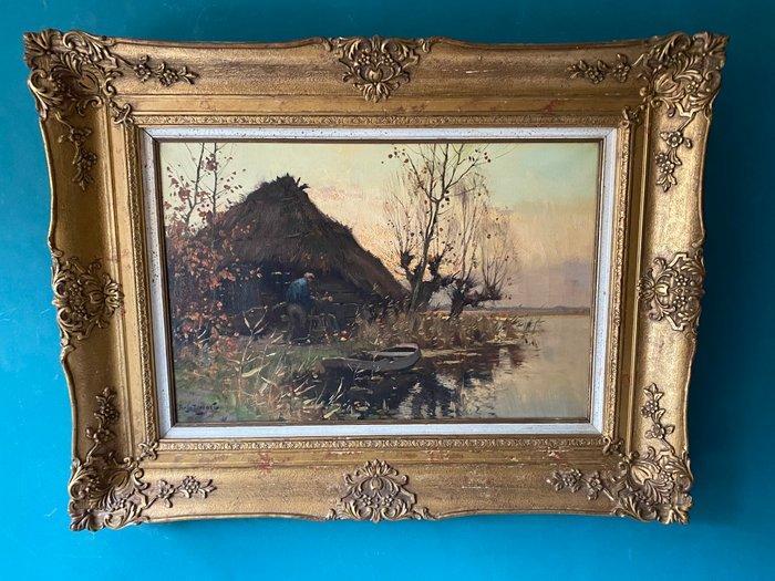 A.J. Zwart (1903-1981) - Polderlandschap met figuur, Antiek en Kunst, Kunst | Schilderijen | Klassiek