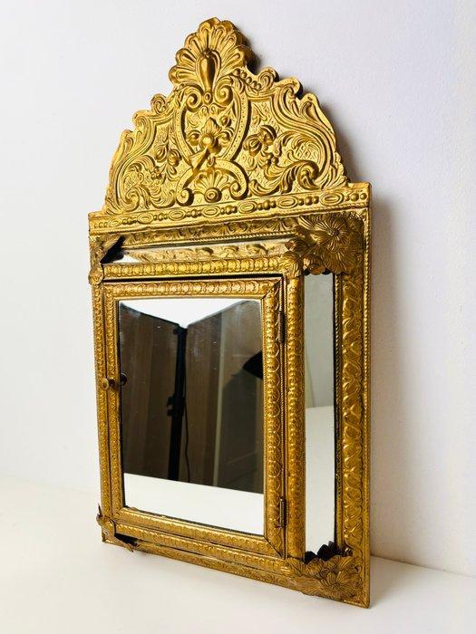 Spiegel- Hal kastje met spiegel - Hout, Glas, Messing, Antiek en Kunst, Curiosa en Brocante