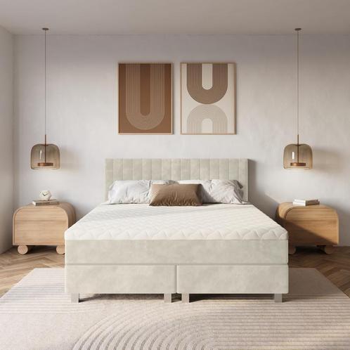 Cadre de lit en velours avec matelas - beige - 2 personnes |, Huis en Inrichting, Slaapkamer | Matrassen en Bedbodems, Verzenden