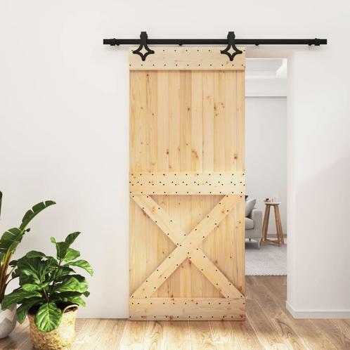 vidaXL Schuifdeur met beslag 90x210 cm massief grenenhout, Doe-het-zelf en Bouw, Deuren en Vliegenramen, Nieuw, Verzenden
