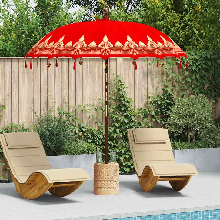 vidaXL Balinese Parasol Rood 215 x 215 x 260 cm Katoen, Tuin en Terras, Parasols, Nieuw, Verzenden