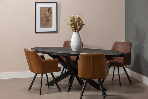 Mangohouten Eettafel Ovaal Oscar 260x120 cm Zwart (5cm), Maison & Meubles, Tables | Tables à manger, Envoi