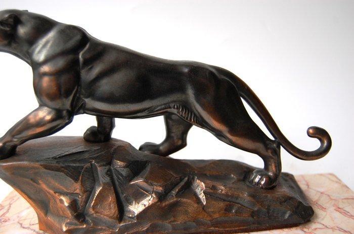 DUPAGNE - sculptuur, Panter - 16 cm - Marmer, Metaal - 1930, Antiek en Kunst, Kunst | Designobjecten