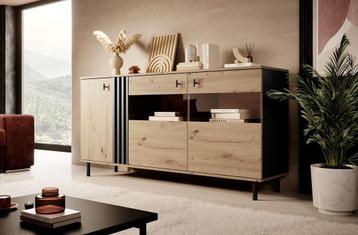 Dressoir Antraciet Eiken hotel chic - Ladekast industrieel, Huis en Inrichting, Verzenden, Nieuw, 25 tot 50 cm, 150 tot 200 cm