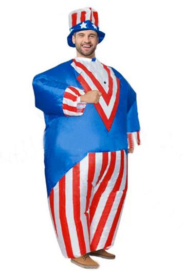 KIMU® Opblaas Kostuum Uncle Sam USA Rood Wit Blauw Opblaasba, Ophalen of Verzenden