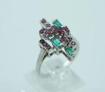 Bague - 18 carats Or blanc Rubis - Émeraude