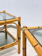 Middentafel - Bamboe, Glas - Paar bijzettafels van bamboe en, Antiek en Kunst