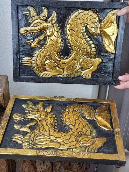 Thaise wandpanelen - Gouden Draak van kracht en wijsheid -, Antiek en Kunst, Kunst | Niet-Westerse kunst