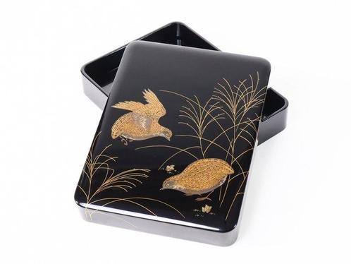 Quail and Silver Grass Maki-e and Nashiji - Boîte (4) - Bois, Antiek en Kunst, Antiek | Overige Antiek