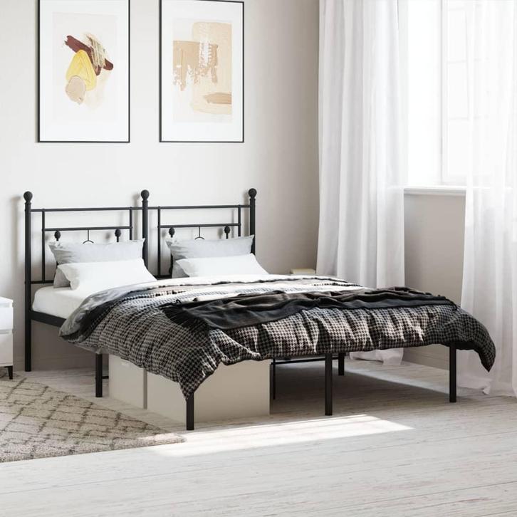 vidaXL Bedframe met hoofdbord metaal zwart 140x200 cm, Huis en Inrichting, Slaapkamer | Bedden, Nieuw, Verzenden